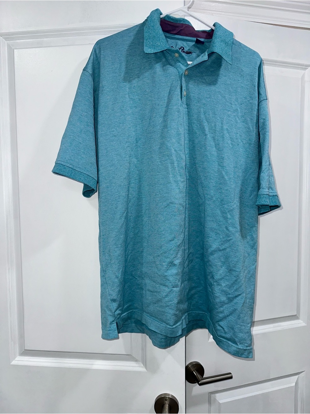 Alan Flusser Teal Short-Sleeve Polo Button Up Men’s Shirt Cuff Sleeve
